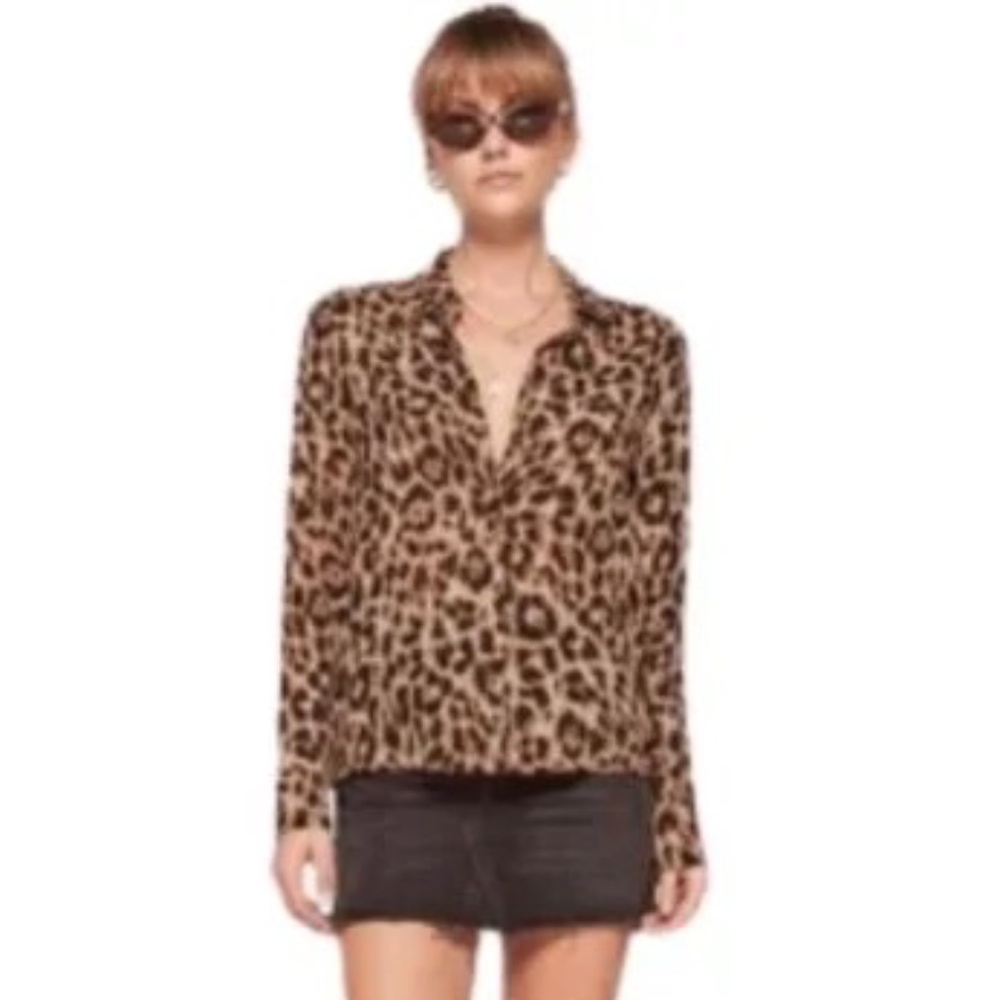 REFORMATION Violet Leopard Print Button Down Top … - image 2